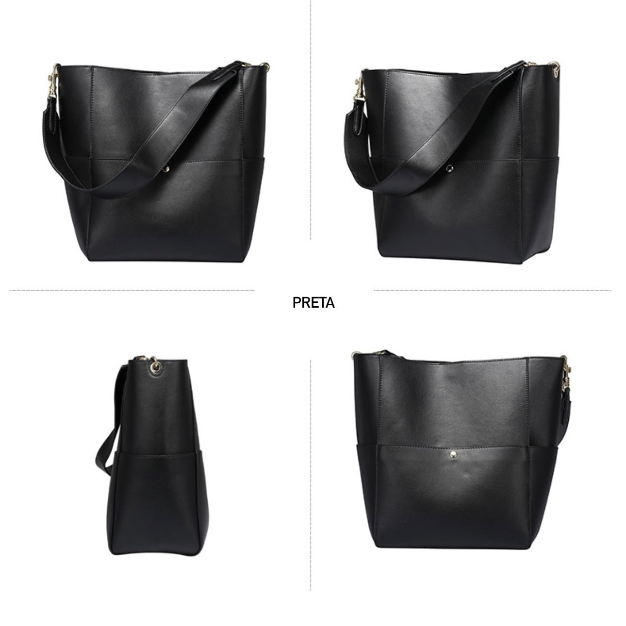 Bolsa Feminina Preta Couro Montreal - LOV SHOP